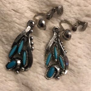 Turquoise dangle clip on earrings